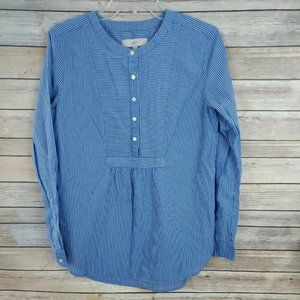 LOFT Women's Tuxedo Blouse Small Blue White Striped Long Sleeve